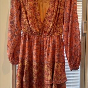 Current Air Orange and Purple Floral Long Sleeve Dress